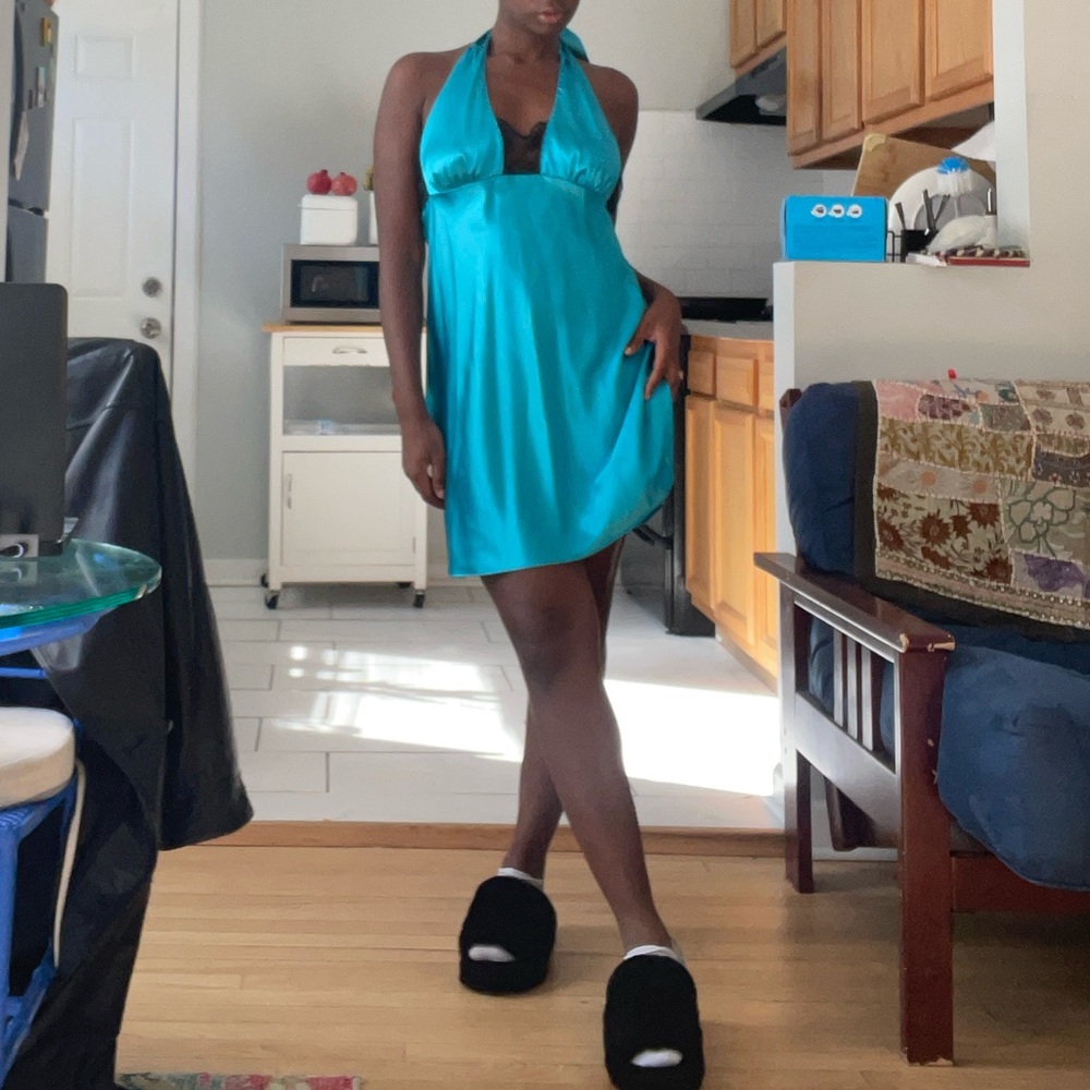Frederick's of Hollywood Turquoise Lace Halter Dress